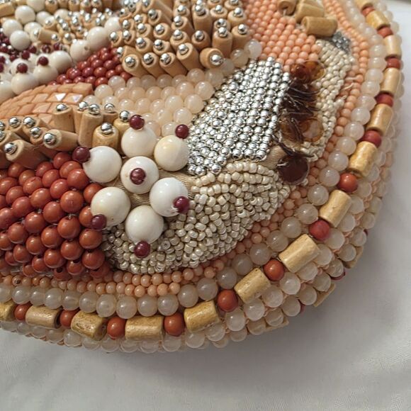 New w/ flaws Made In India Beaded Hand-Sewn Handbag Natural Boho Vacation Beach - Picture 5 of 12